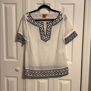 Tory birch embroidered linen shirt